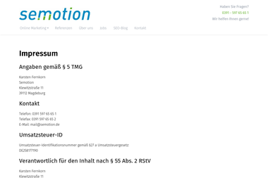 semotion.de/impressum - Online Marketing Manager Magdeburg