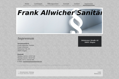 frank-allwicher-sanitaer.de/impressum - Wasserinstallateur Hagen