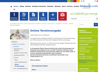 klinikum-darmstadt.de/medizin/kliniken-und-institute/hautklinik/online-terminvergabe - Dermatologie Darmstadt