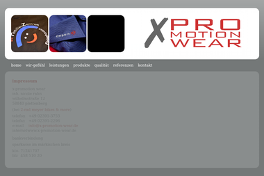x-promotion-wear.de/impressum - PR Agentur Plettenberg