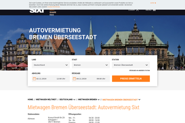 sixt.de/mietwagen/deutschland/bremen/bremen-ueberseestadt-24h - Autoverleih Bremen