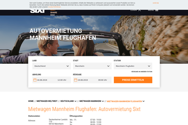 sixt.de/mietwagen/deutschland/mannheim/mannheim-flughafen - Autoverleih Mannheim