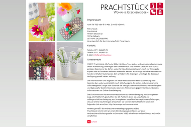 prachtstueck.eu/impressum.html - Geschenkartikel Großhandel Fellbach