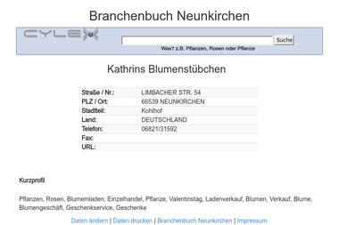 cylex-branchenbuch-neunkirchen.de/firma-home/kathrins-blumenstuebchen-3640135.html - Blumengeschäft Neunkirchen