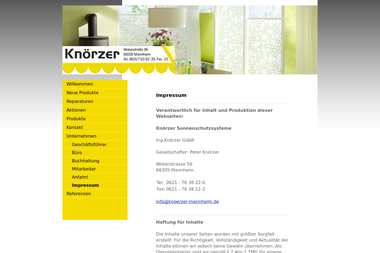 knoerzer-mannheim.de/unternehmen/impressum - Markisen, Jalousien Mannheim