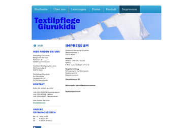 textilpflege-giurukidu.de/impressum - Chemische Reinigung Wiehl